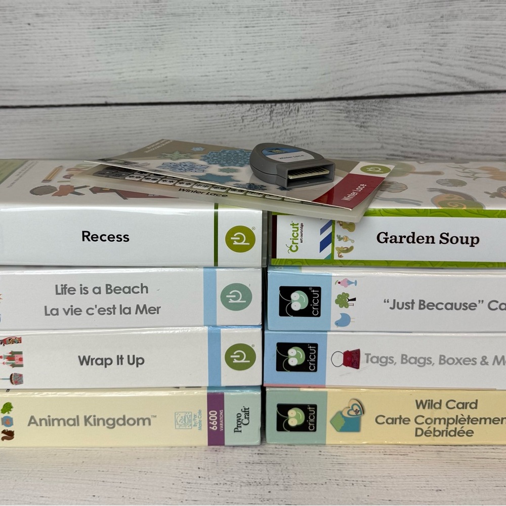 Lot of 9 Linked Cricut Image Sets Beach Garden Animals Cards Tags Snowflakes